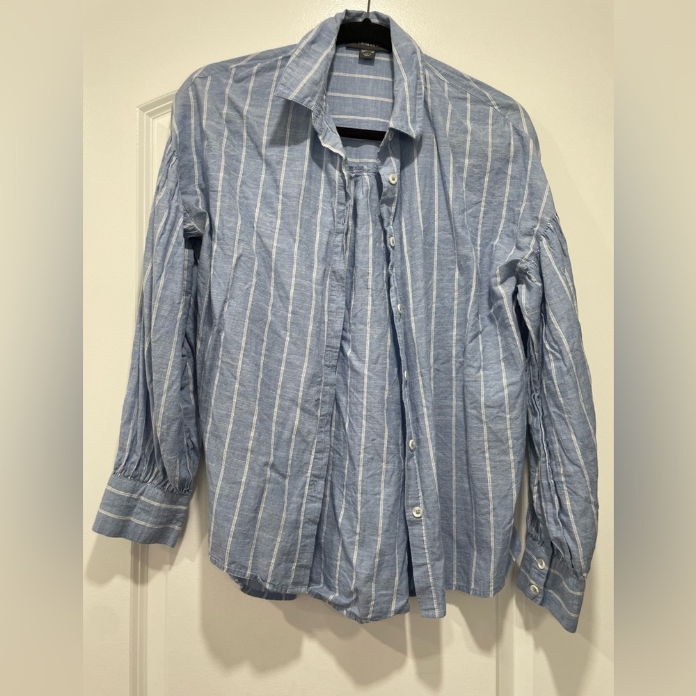 Primark button down striped shirt. Light blue & white.